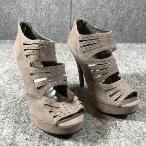 Anne Michelle Shoes Womens 6‎ Taupe Faux Suede Strappy Platform Peep Toe Heels